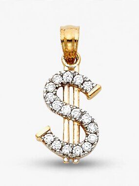 14K Two-Tone CZ Dollar Sign Pendant By Tehrani Jewelry